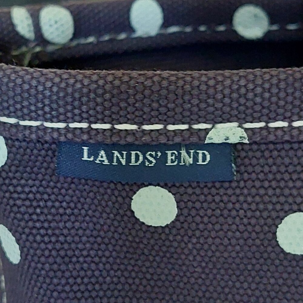 Lands End Navy Blue/Green White Polka Dot Medium Open Top Tote Bag - Picture 3 of 16